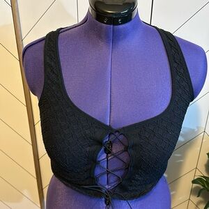 Anthropologie New Black Stretchy Crop Lace-up Corset Top Women’s Large XL
